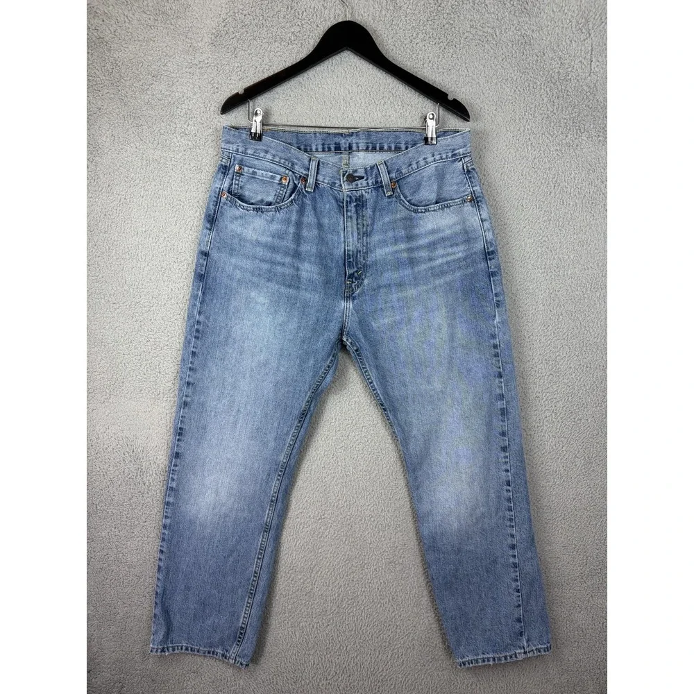 Levis 505 Jeans Mens 36x29 Blue Light Wash Regular Fit Straight Denim Pants Men